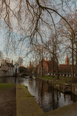 Fototapeta na wymiar Classic view of the historic city center of Bruges, West Flanders province, Belgium. Cityscape of Bruges.