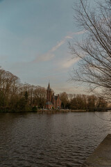 Classic view of the historic city center of Bruges, West Flanders province, Belgium. Cityscape of Bruges.