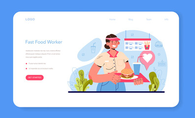 Fast food catering web banner or landing page. Hamburger, shawarma,