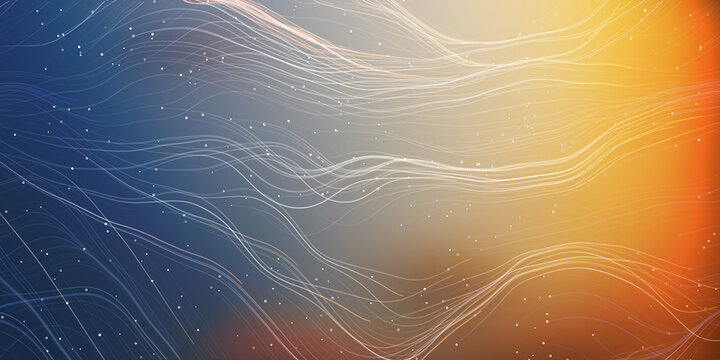 Flying, Flowing Energy Lines Pattern in Glowing Sunlit Space and Starry Sky Around - Modern Style Futuristic Technology or Astronomy Concept Background, Generative Art, Creative Template,Vector Design