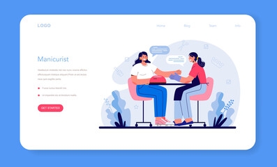 Manicurist service web banner or landing page. Beauty salon worker