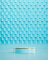 Blue and gold podium on modern block background for product placement 3d render