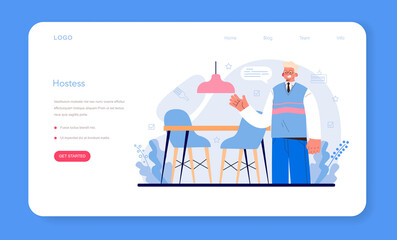 Restaurant web banner or landing page. Caffe employees