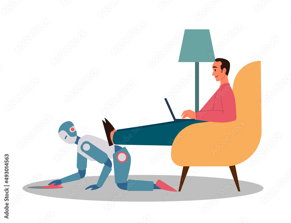 Poster robot concept. artificial intelligence as a part of human routine.