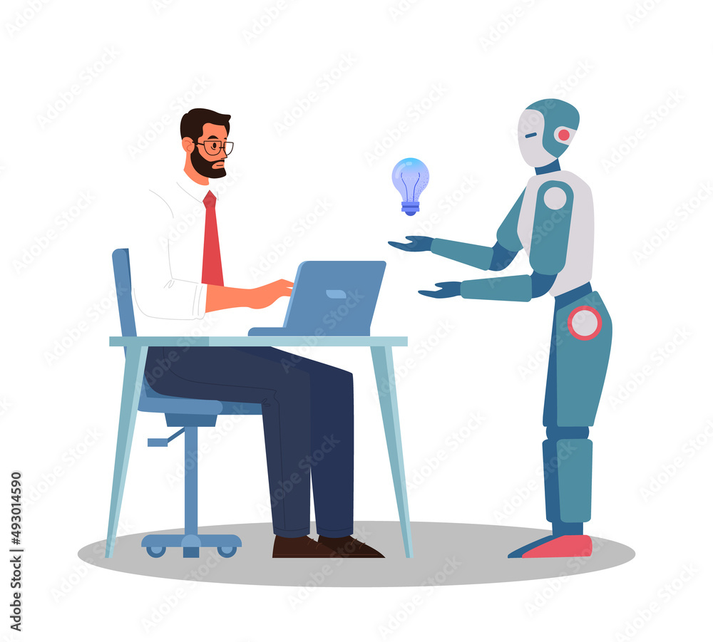 Poster robot concept. artificial intelligence as a part of human routine.