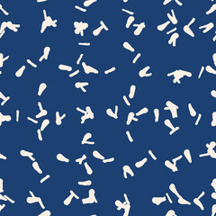 Indigo tie dye shibori vector seamless pattern. Minimalist geometric oriental  endless tile repeat in navy blue and white. Organic texture. Japanese traditional print.