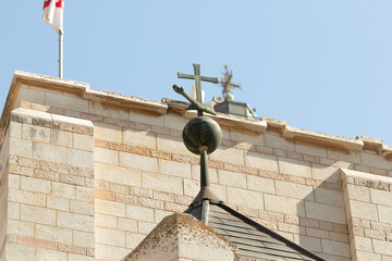 Nazareth, Israel, February 12, 2022 : The upper part of the roof of the Church Of Annunciation in...
