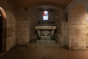 The altar in the lower hall of the St. Josephs Church in Nazareth, northern Israel