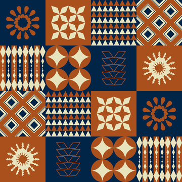 Vector vintage color abstract neo geometric ethnic shape patchwork pattern seamless background. Use for fabric, textile, interior decoration elements, upholstery, wrapping.