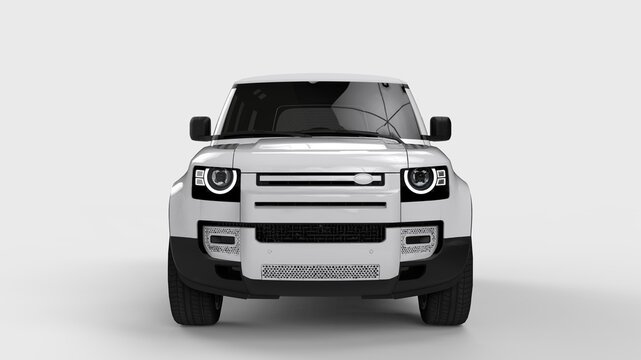 Mockup Suv Car Similar To Land Rover Defender 2020 Isolated On White Background Front View