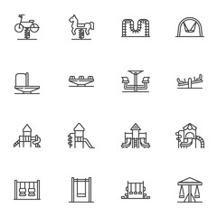 Playground equipment line icons set