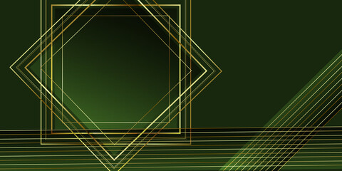 Abstract dark green background with gold lines