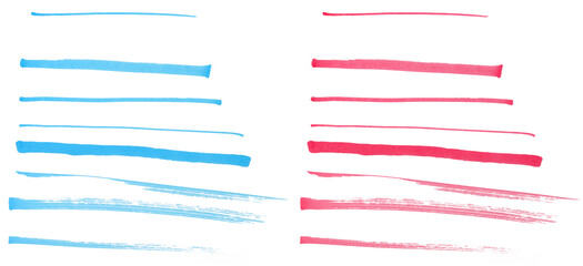 lines of a red and blue marker pen on a white isolated background.