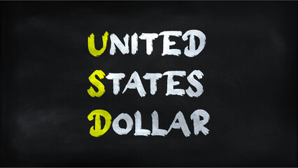 Fototapeta na wymiar UNITED STATZS DOLLAR(USD) on chalkboard