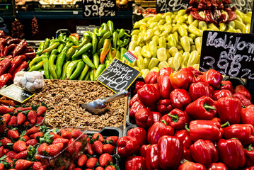 Food Market in central Budapest, Hungary (Great Market Hall), fresh products marketplace