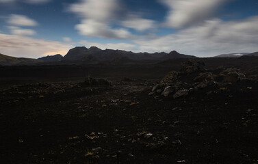 Long exposure shot of Hekla volcano ash fields in Iceland