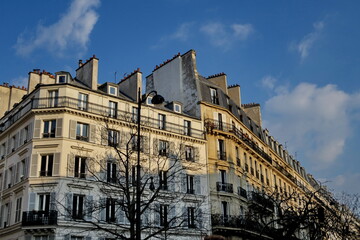 Fototapeta na wymiar Immeubles parisiens, ciel bleu.