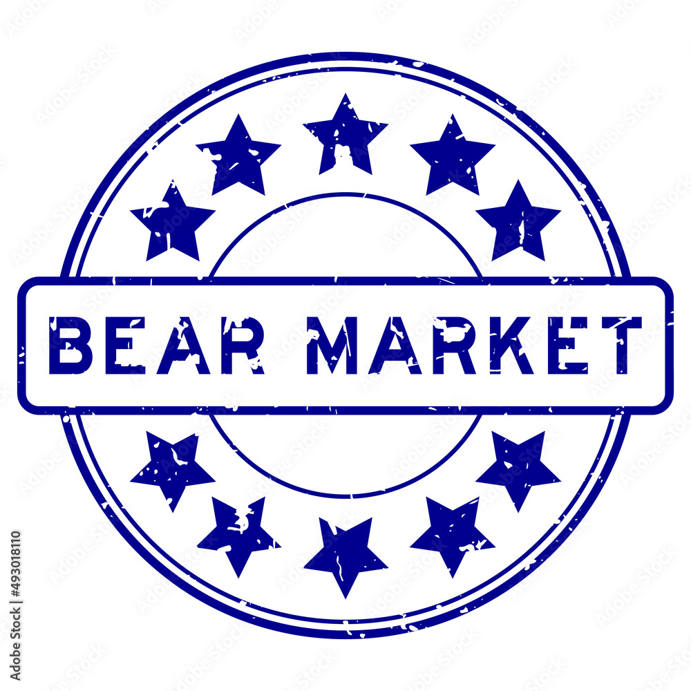 Canvas Prints Grunge blue bear market word with star icon round rubber seal stamp on white background