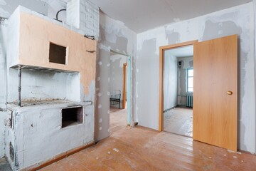 interior of the apartment without decoration in gray colors