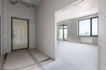 interior of the apartment without decoration in gray colors