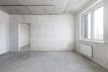 interior of the apartment without decoration in gray colors