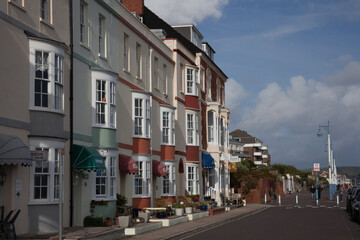 Colourful houses on the beach front in Weymouth, Dorset in the UK