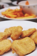Fototapeta na wymiar Fried chicken nuggets on table food