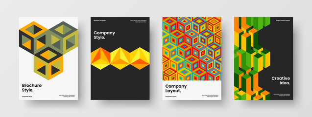 Fototapeta premium Isolated mosaic hexagons corporate cover layout composition. Vivid postcard vector design illustration bundle.