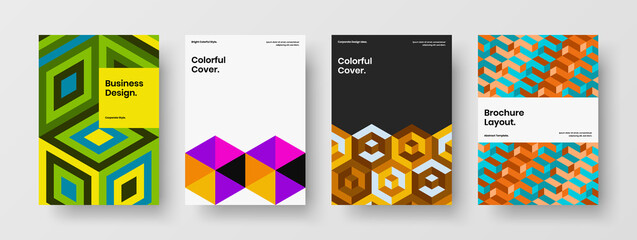 Fototapeta premium Original leaflet design vector template set. Abstract geometric shapes postcard layout bundle.