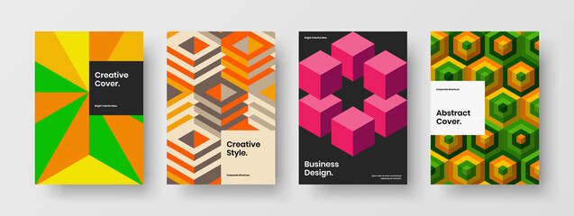 Bright mosaic shapes corporate brochure concept set. Minimalistic catalog cover vector design template collection.