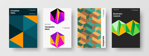 Original geometric tiles corporate identity layout set. Amazing pamphlet A4 vector design concept bundle.