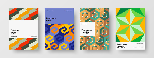 Original mosaic hexagons corporate identity concept composition. Creative poster vector design layout set.