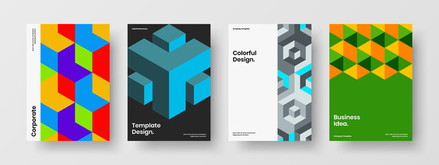 Unique geometric tiles corporate cover concept set. Creative banner design vector template bundle.