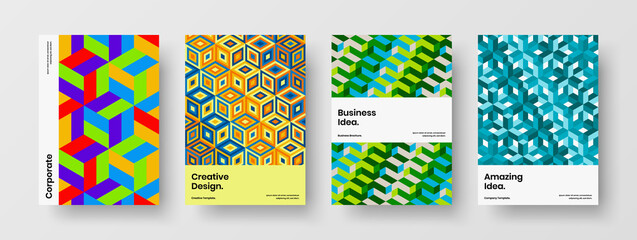 Bright geometric shapes catalog cover illustration composition. Isolated corporate identity A4 vector design layout bundle.