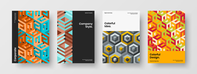 Obraz premium Trendy geometric pattern company brochure layout collection. Minimalistic handbill vector design illustration bundle.