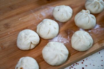 Finished fresh meat buns made in the kitchen