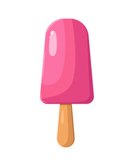 Ice cream on a stick . Ice cream in pink color isolated on white background idea for a poster, postcard, t-shirt. Raspberry and strawberry flavor. Vector