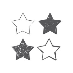 Hand drawn star icons. Set of doodle stars.