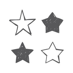 Hand drawn star icons. Set of doodle stars.
