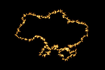 Ukraine country border map outline made from Burning Flames Effect