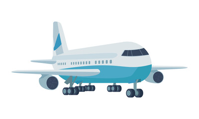 Aircraft semi flat color vector object. International flight. Air travel. Full sized item on white. Domestic airline. Aeronautics simple cartoon style illustration for web graphic design and animation