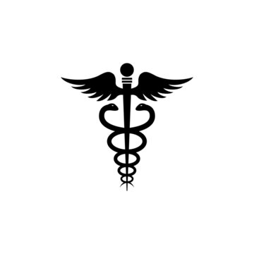 simple caduceus medical logo design, pharmacy symbol with snakes and wings illustration vector