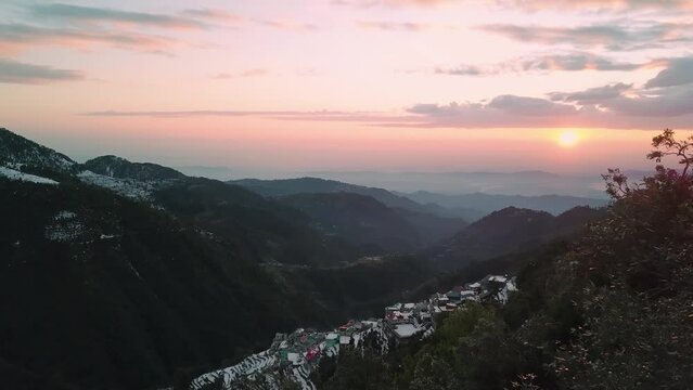 Sunset over the mountain in Dalhousie, Himachal Pradesh, India