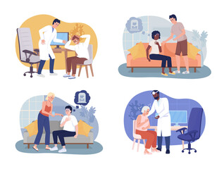 Sudden feeling of fear 2D vector isolated illustration. Intense terror. Panic attack flat characters on cartoon background. Reassuring colourful scene collection for mobile, website, presentation