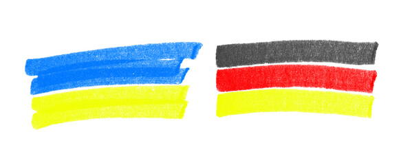 Handgemalte Flagge von der Ukraine und Deutschland