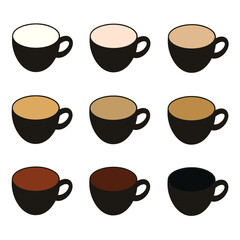 Hand drawn vector of coffee cup set isolated on white color.