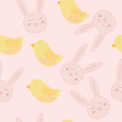 Obraz na płótnie Canvas seamless pattern with bird and bunny on pink background