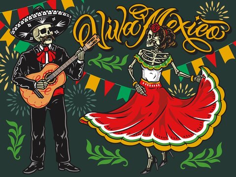 Viva Mexico banner with performers