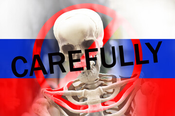 Flag of Russia against the background of a human skeleton, death to the Russian people, stop the...