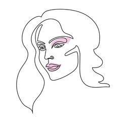 One line art. Modern minimalistic Illustration beautiful woman face. Vector illustration